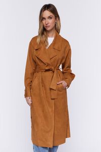 CAMEL Faux Suede Belted Trench Coat, image 4