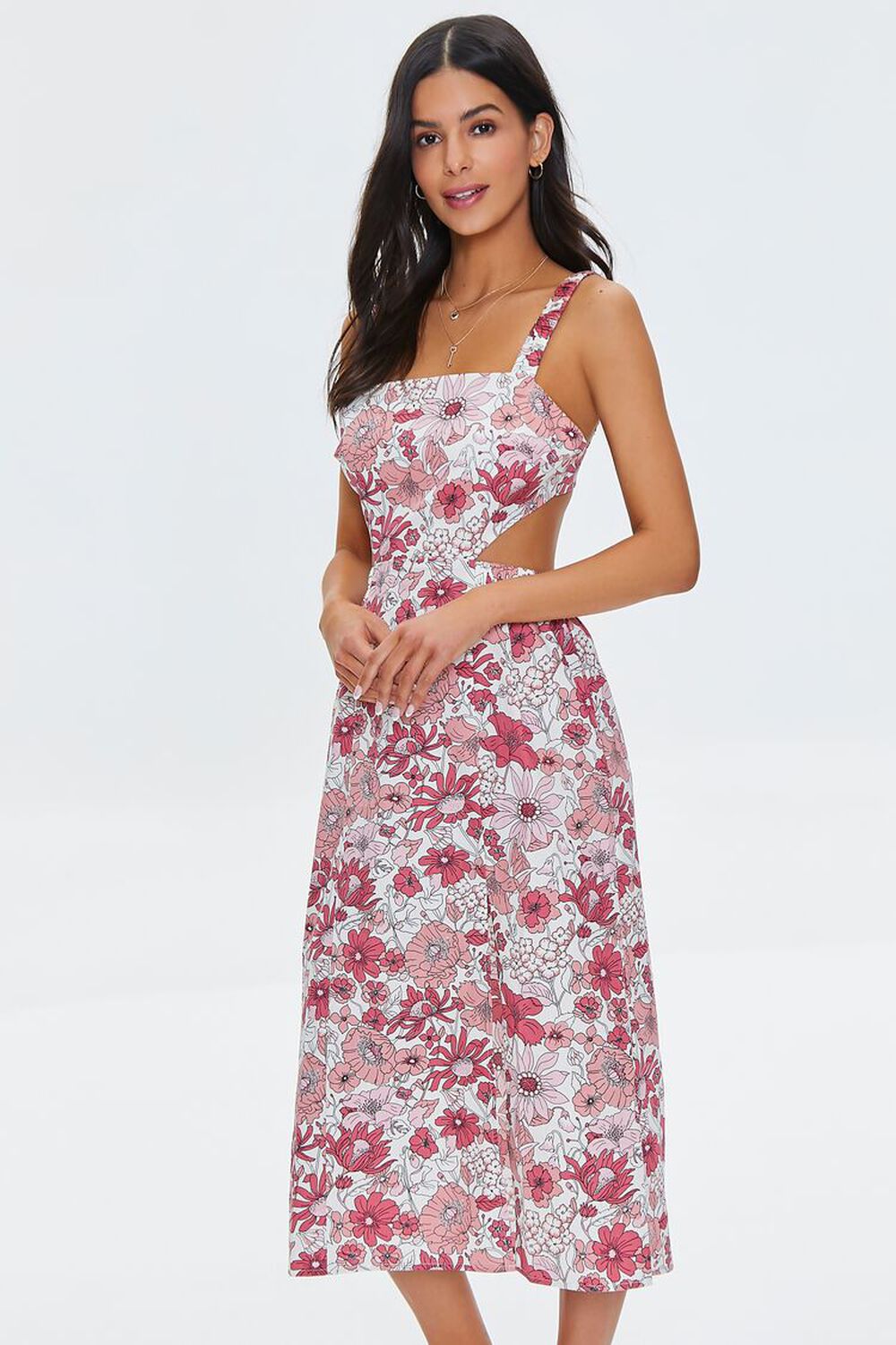 PINK/MULTI Floral Print Cutout Midi Dress, image 1