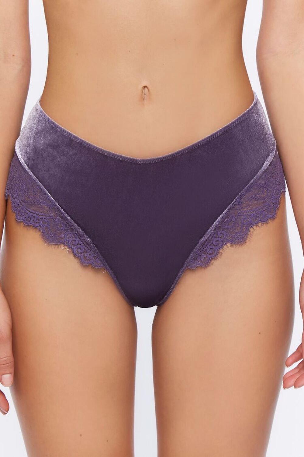 SUGARPLUM Lace-Trim Cheeky Velvet Panties, image 1