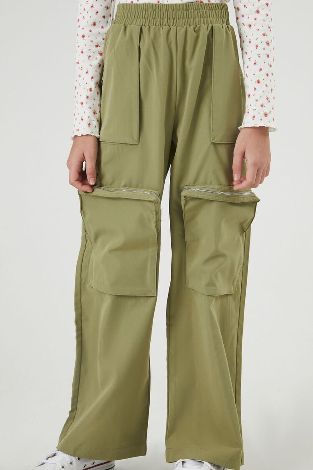 Wide-leg Cargo Pants - Khaki green - Kids
