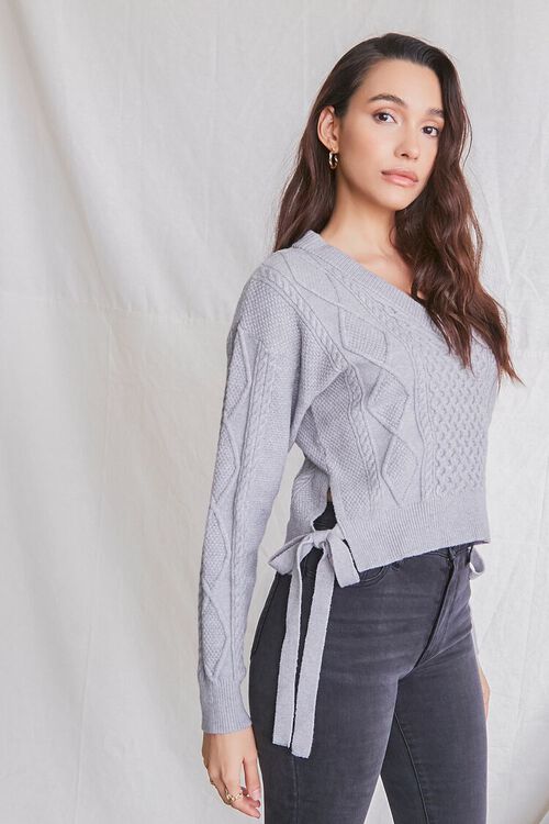 HEATHER GREY Cable Knit Self-Tie Sweater, image 2