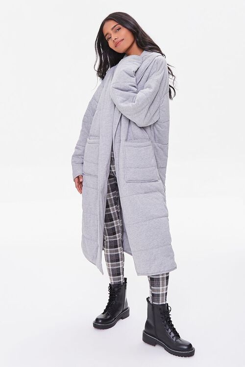 HEATHER GREY Quilted Open-Front Duster Coat, image 4