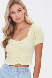 YELLOW Ruched Puff-Sleeve Top, image 1