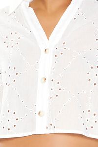 WHITE Floral Eyelet Cropped Shirt, image 5