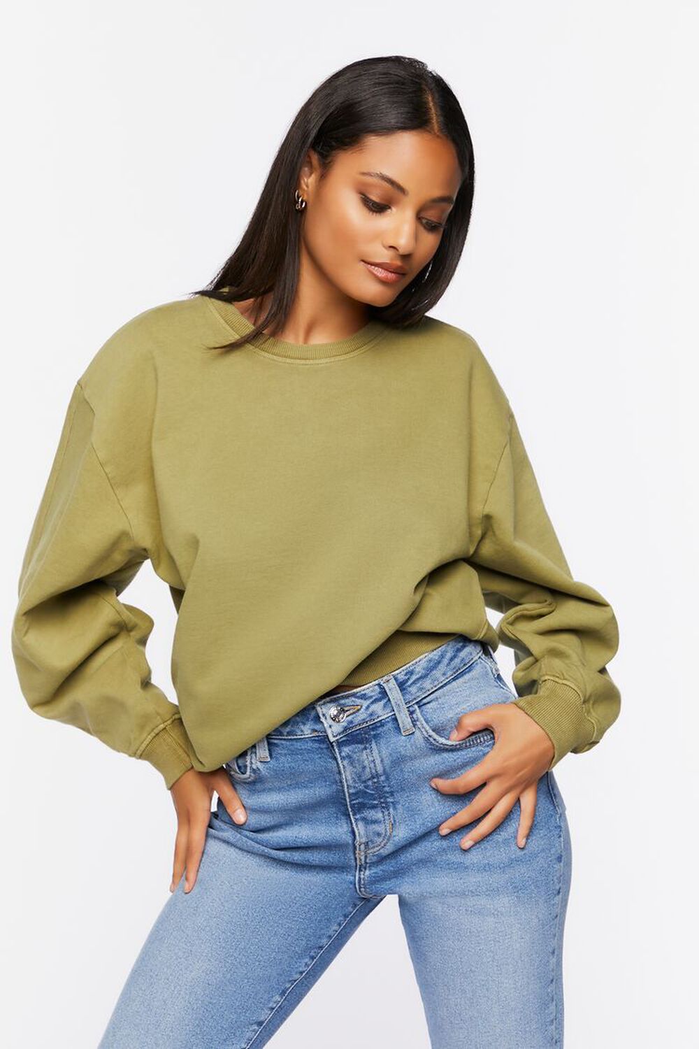 OLIVE Ribbed-Trim Crew Neck Pullover, image 1