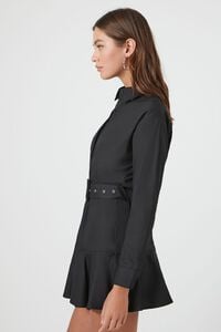 BLACK Poplin Belted Mini Shirt Dress, image 3