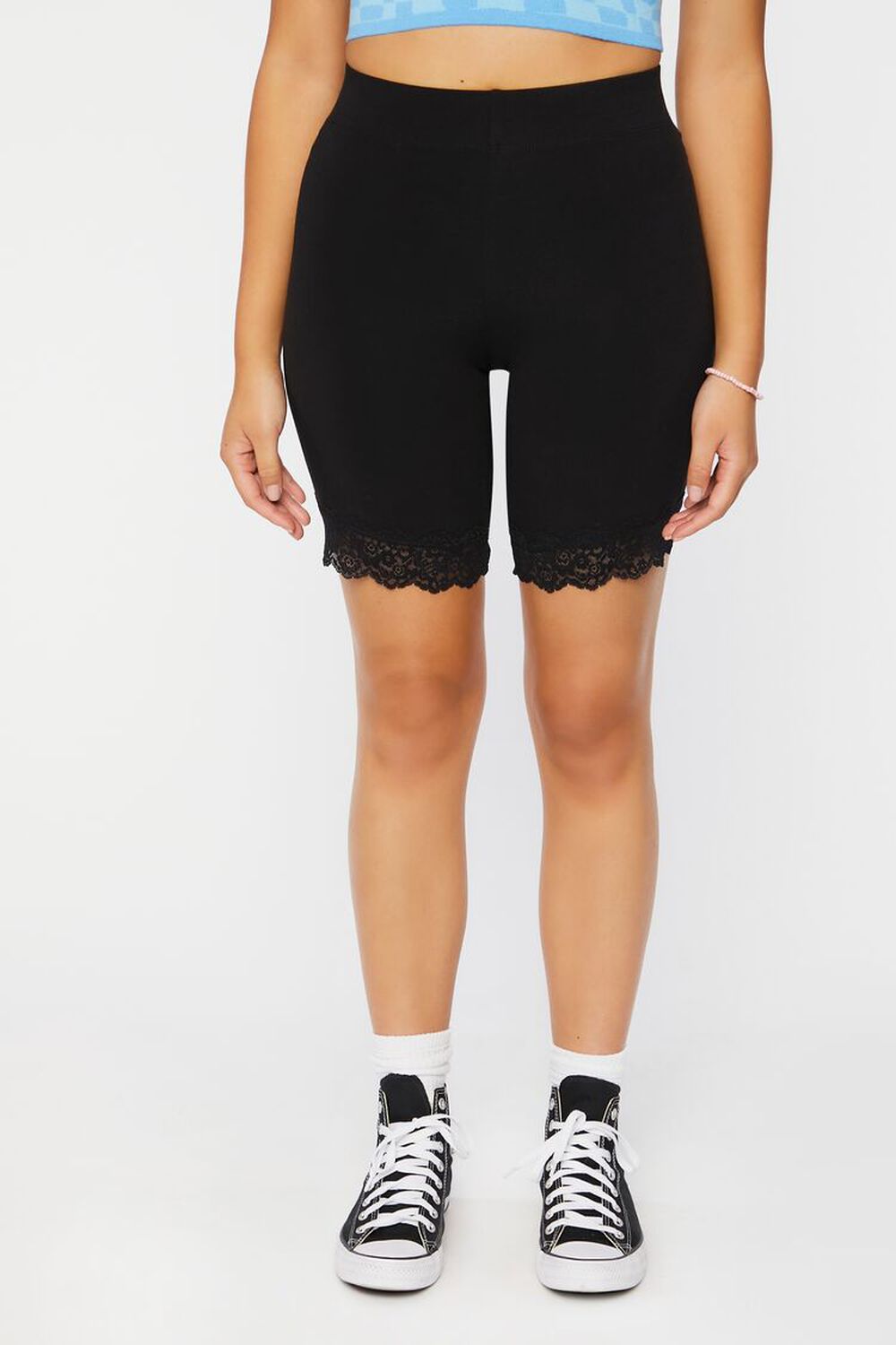 BLACK Lace-Trim Biker Shorts, image 2