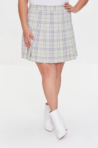 LIGHT GREEN/MULTI Plus Size Plaid A-Line Skirt, image 2