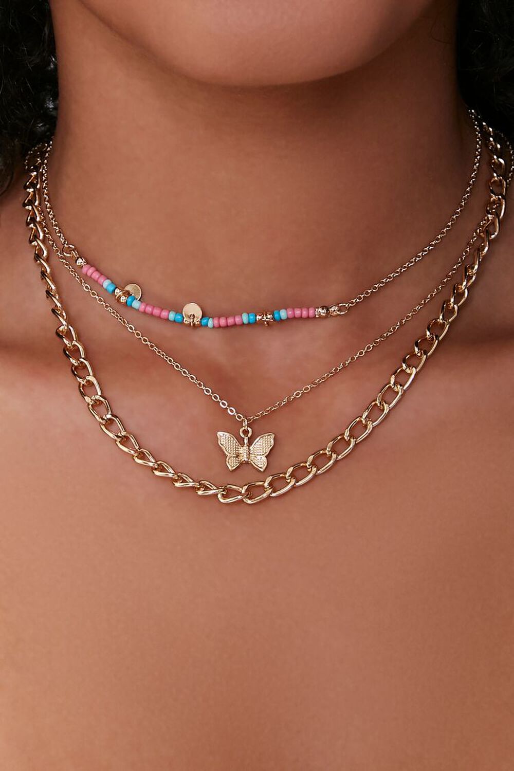 GOLD Butterfly Pendant Choker Necklace Set, image 1