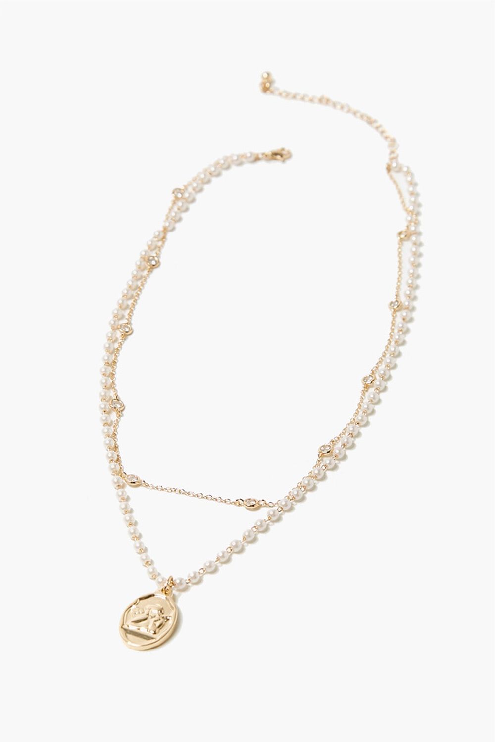 GOLD Oval Pendant Faux Pearl Necklace, image 2