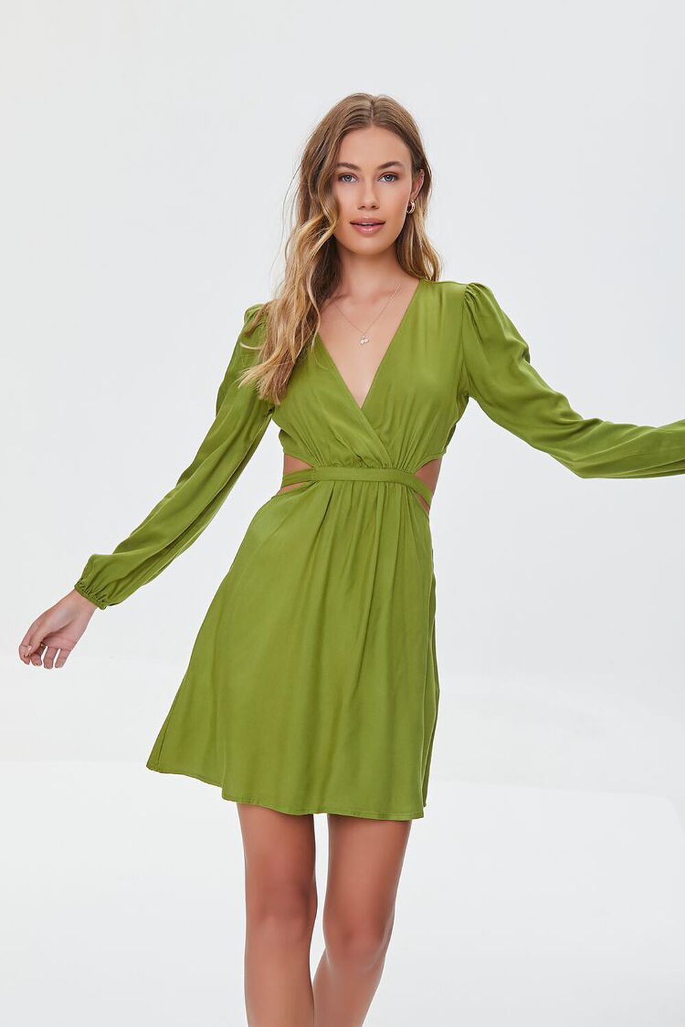 GREEN Cutout Plunging Mini Dress, image 1