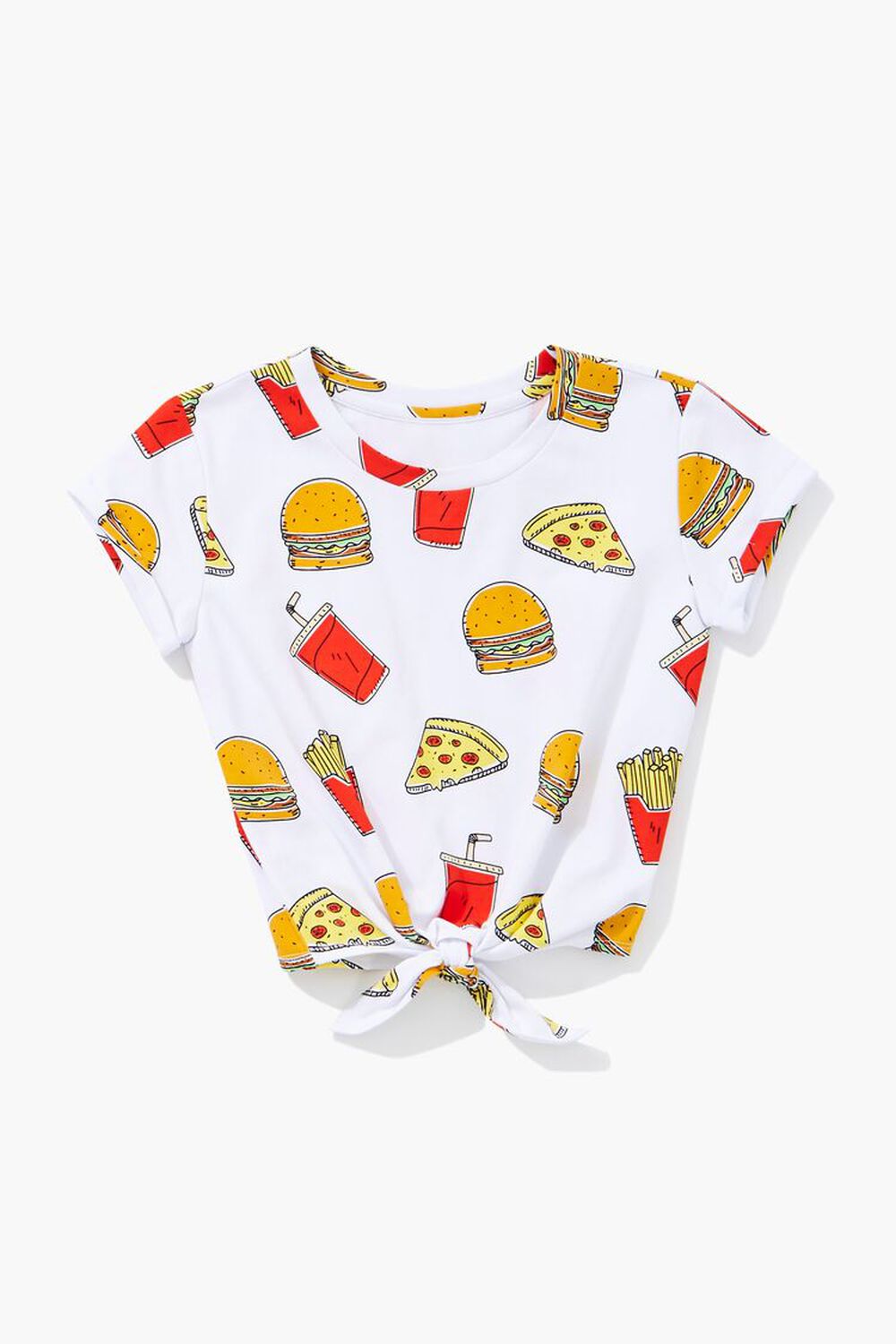 WHITE/MULTI Girls Food Print Knotted Tee (Kids), image 1