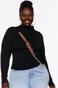 BLACK Plus Size Ribbed Lace-Up Sweater, image 1