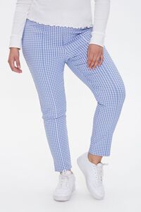 BLUE/WHITE Plus Size Gingham Skinny Pants, image 2