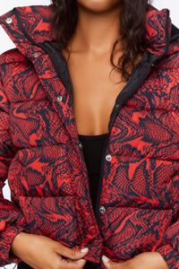 RED/BLACK Snake Print Hooded Puffer Jacket, image 5
