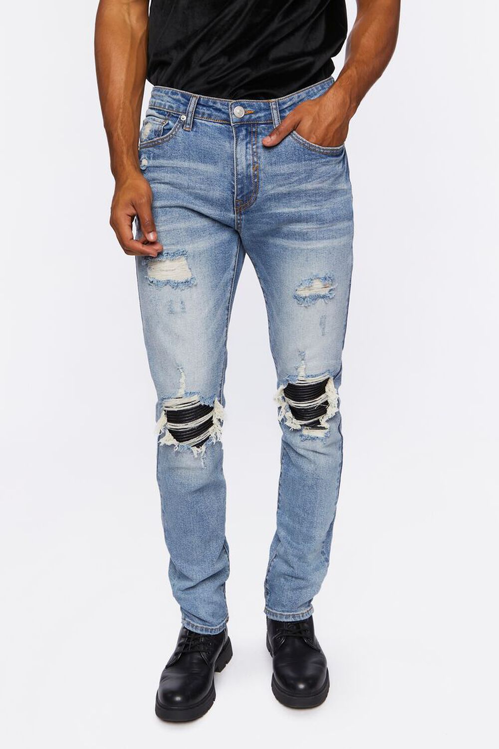 Distressed Slim-Fit Stone Wash Jeans, image 2