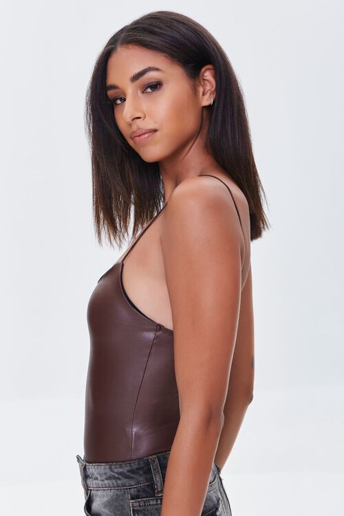 BROWN Faux Leather Cami Bodysuit, image 2