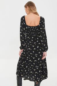 BLACK/MULTI Floral Print Calf-Length Dress, image 3