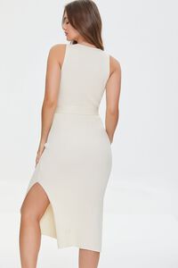 IVORY Belted Ribbed Bodycon Dress, image 3