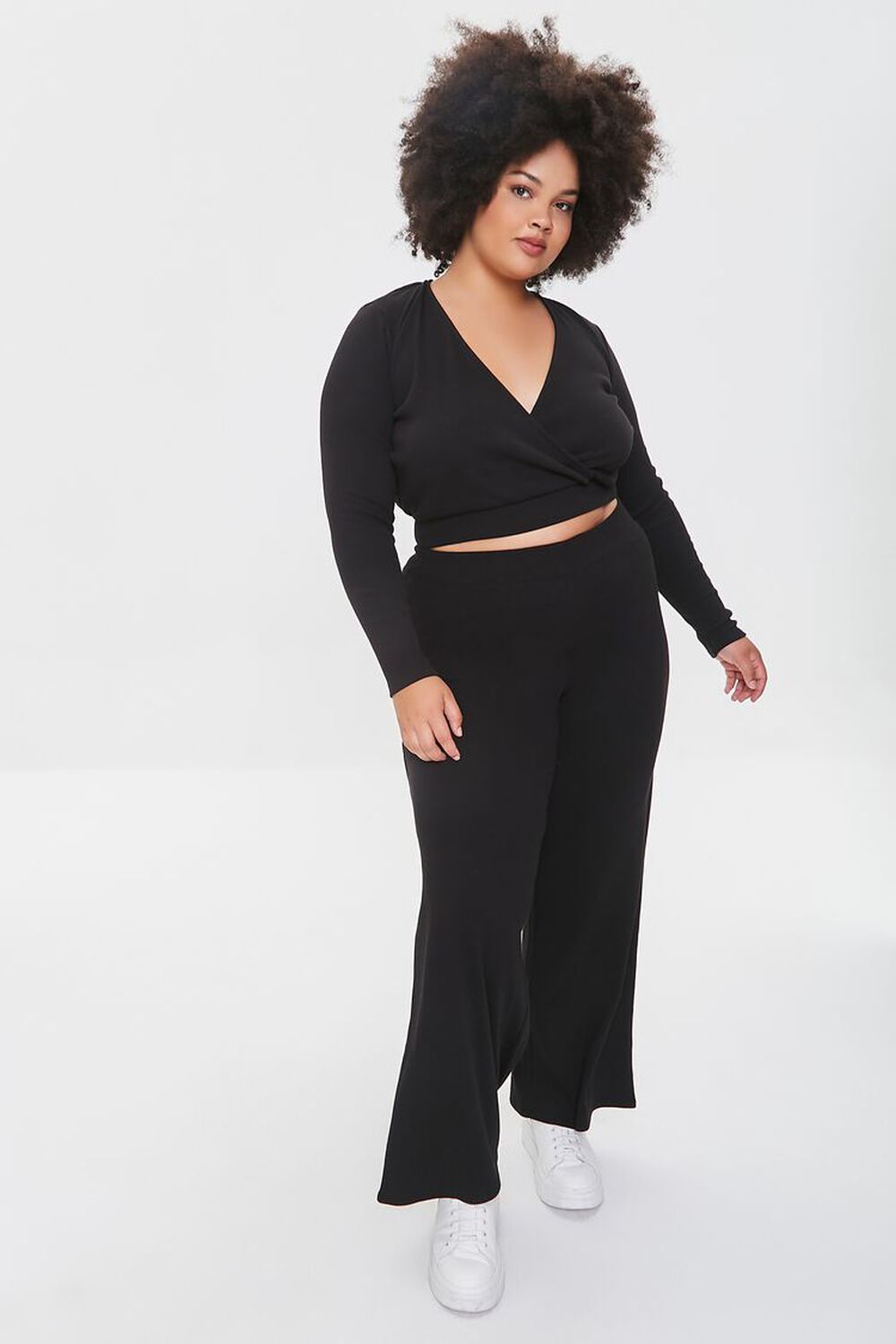 BLACK Plus Size Crop Top & Pants Set, image 1