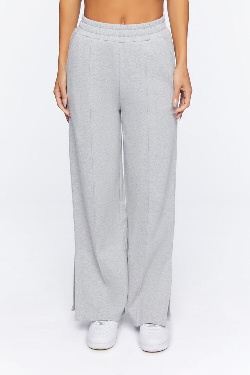 HEATHER GREY French Terry Wide-Leg Pants, image 2