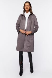STEEPLE GREY Faux Suede Button-Front Duster Coat, image 1