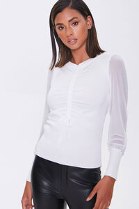 IVORY Sweater-Knit Ruched Top, image 1