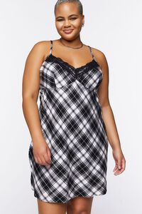 BLACK/MULTI Plus Size Wavy Plaid Slip Dress, image 1