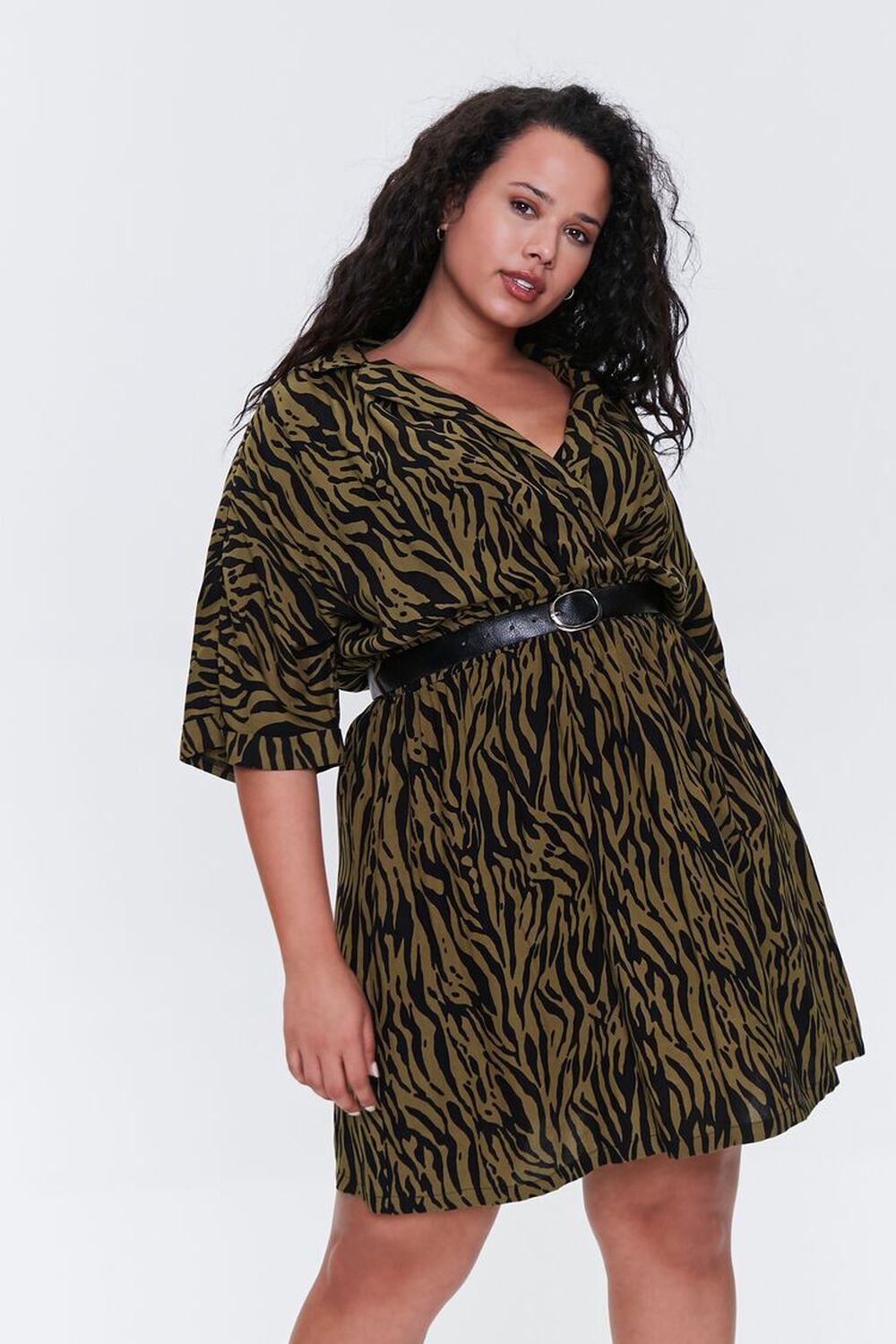 OLIVE/MULTI Plus Size Tiger Striped Dress, image 1
