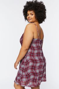 BURGUNDY/MULTI Plus Size Wavy Plaid Print Slip Dress, image 2