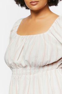 CREAM/MAUVE Plus Size Striped Puff-Sleeve Mini Dress, image 5