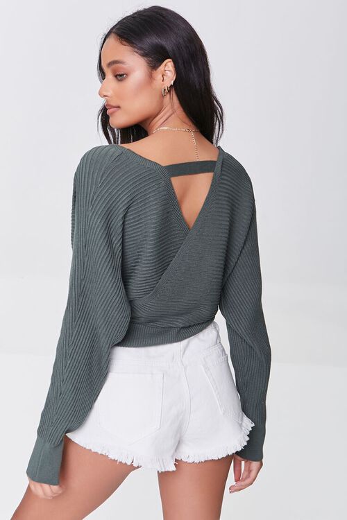 OLIVE Ribbed Cutout Surplice Sweater, image 3