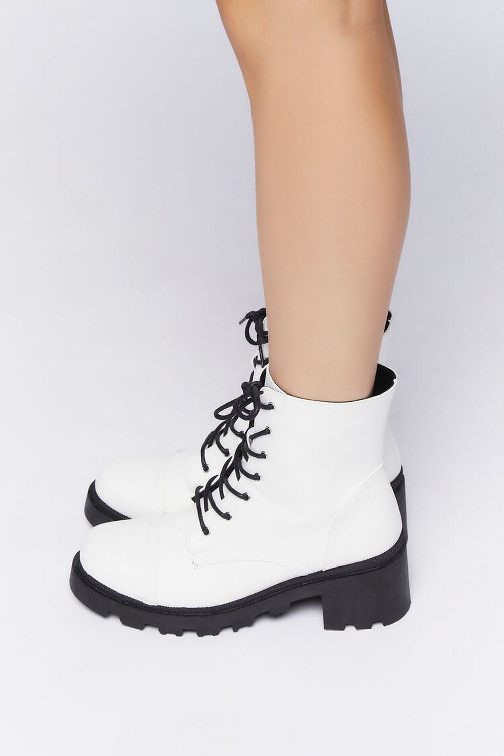 WHITE Faux Leather Combat Boots, image 2