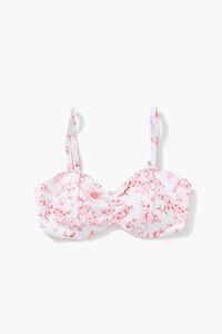 PINK/WHITE Plus Size Floral Print Bralette Bikini Top, image 4