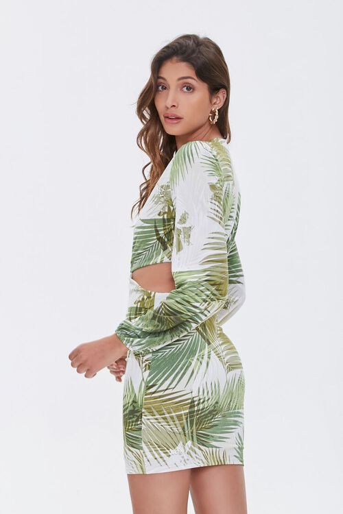 GREEN/CREAM Tropical Leaf Cutout Dress, image 2