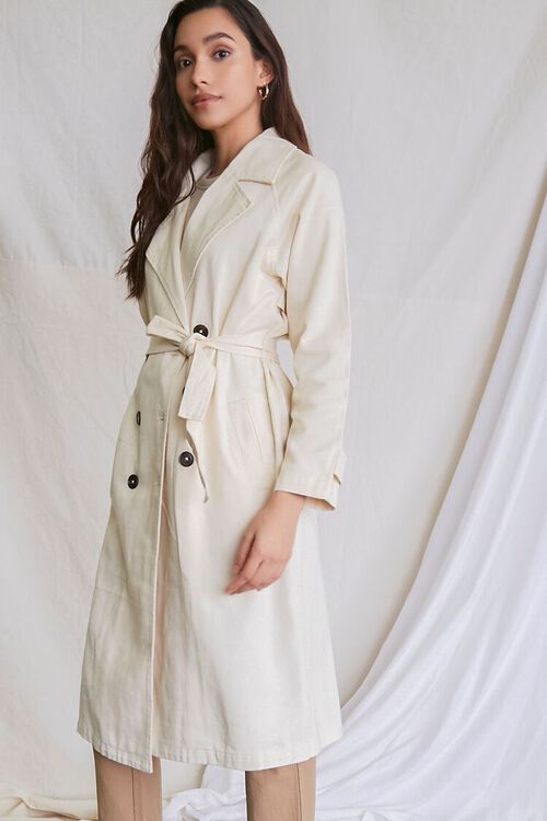 IVORY Twill Double-Breasted Trench Coat, image 2