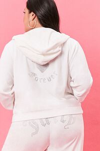 IVORY/SILVER Plus Size Juicy Couture Velour Zip-Up Jacket, image 3