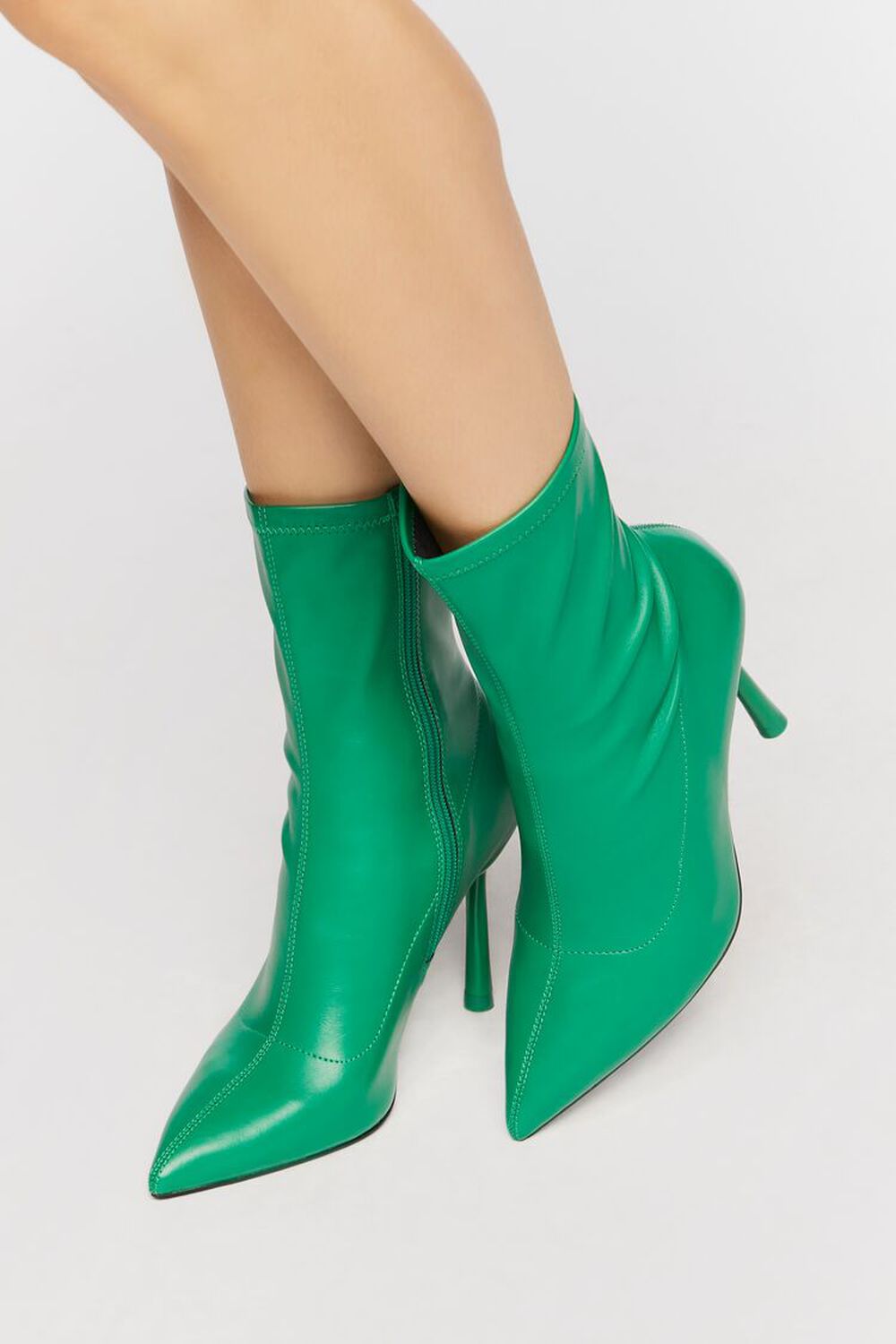 GREEN Faux Leather Stiletto Booties, image 1