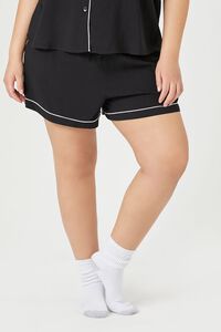 BLACK/MULTI Plus Size Piped-Trim Shirt & Shorts Pajama Set, image 6
