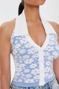 SKY BLUE/CREAM Floral Print Sweater-Knit Halter Top, image 5