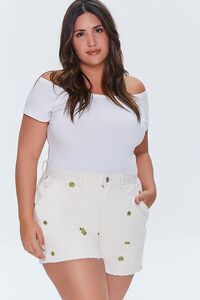 CREAM/MULTI Plus Size Happy Face Floral Shorts, image 1