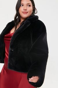 BLACK Plus Size Faux Fur Coat, image 2