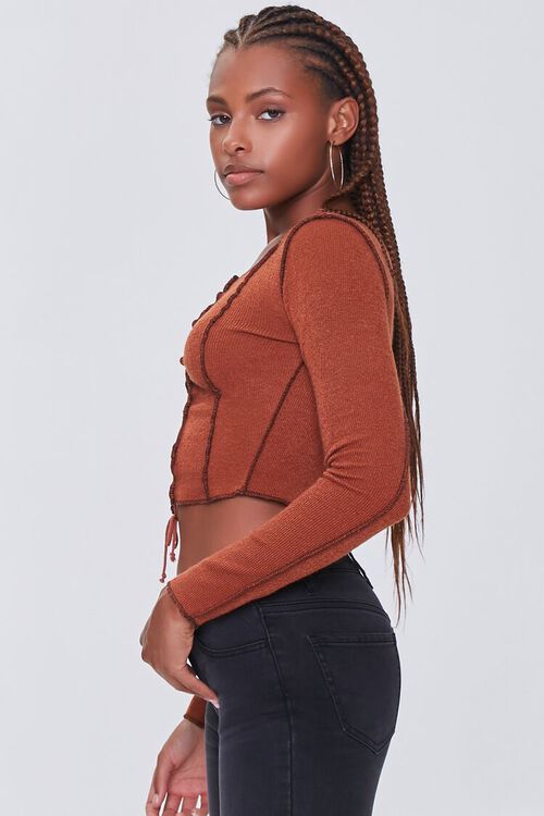 RUST Topstitched Lace-Up Crop Top, image 2