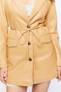 TAN Faux Leather Belted Blazer, image 5