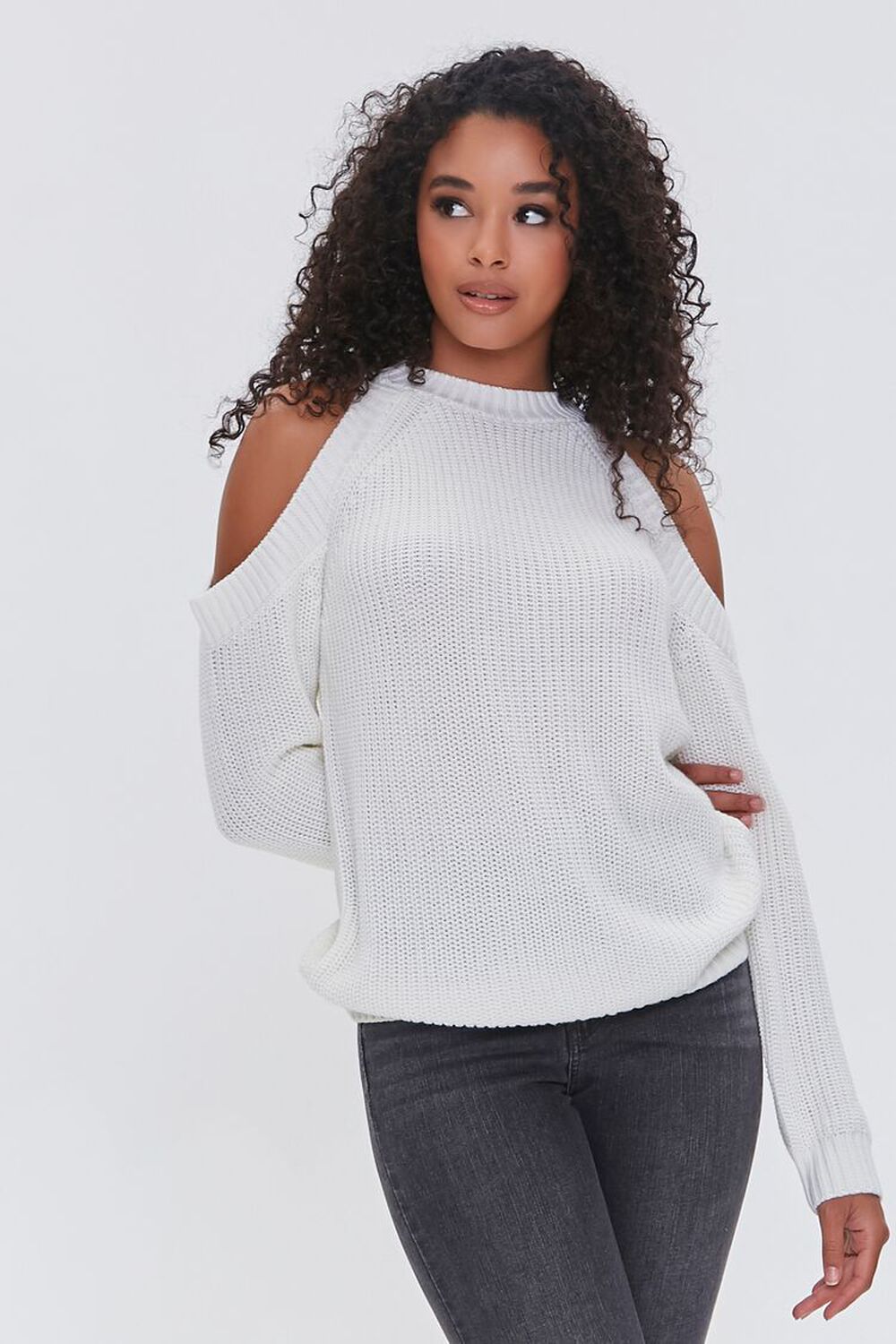 CREAM Ribbed Open-Shoulder Sweater, image 1