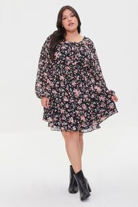 BLACK/MULTI Plus Size Floral Mini Dress, image 4