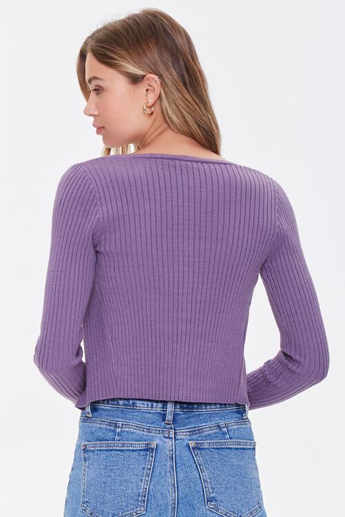 PURPLE Ribbed Knit Cardigan Sweater, image 3