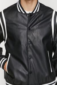 BLACK/WHITE Faux Leather Varsity Jacket, image 5