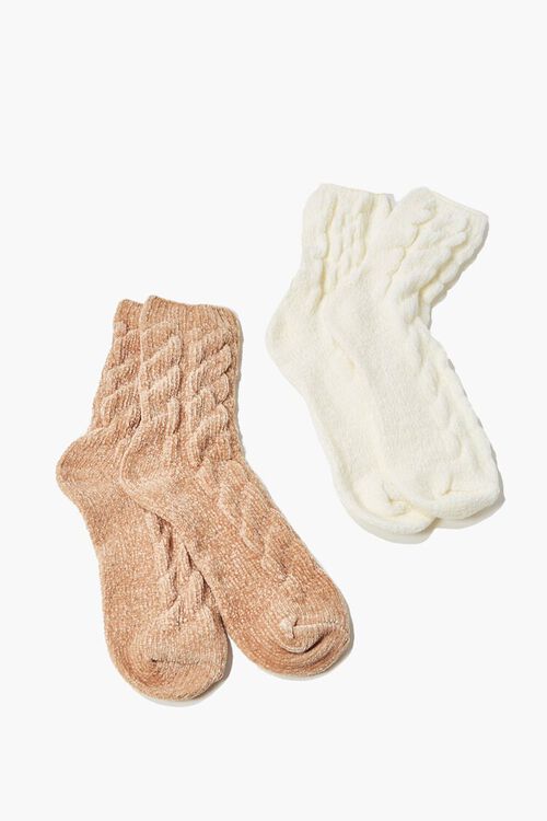 CREAM/TAUPE Cable Knit Crew Sock Set - 2 pack, image 2