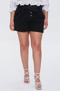 BLACK Plus Size Paperbag Denim Shorts, image 2